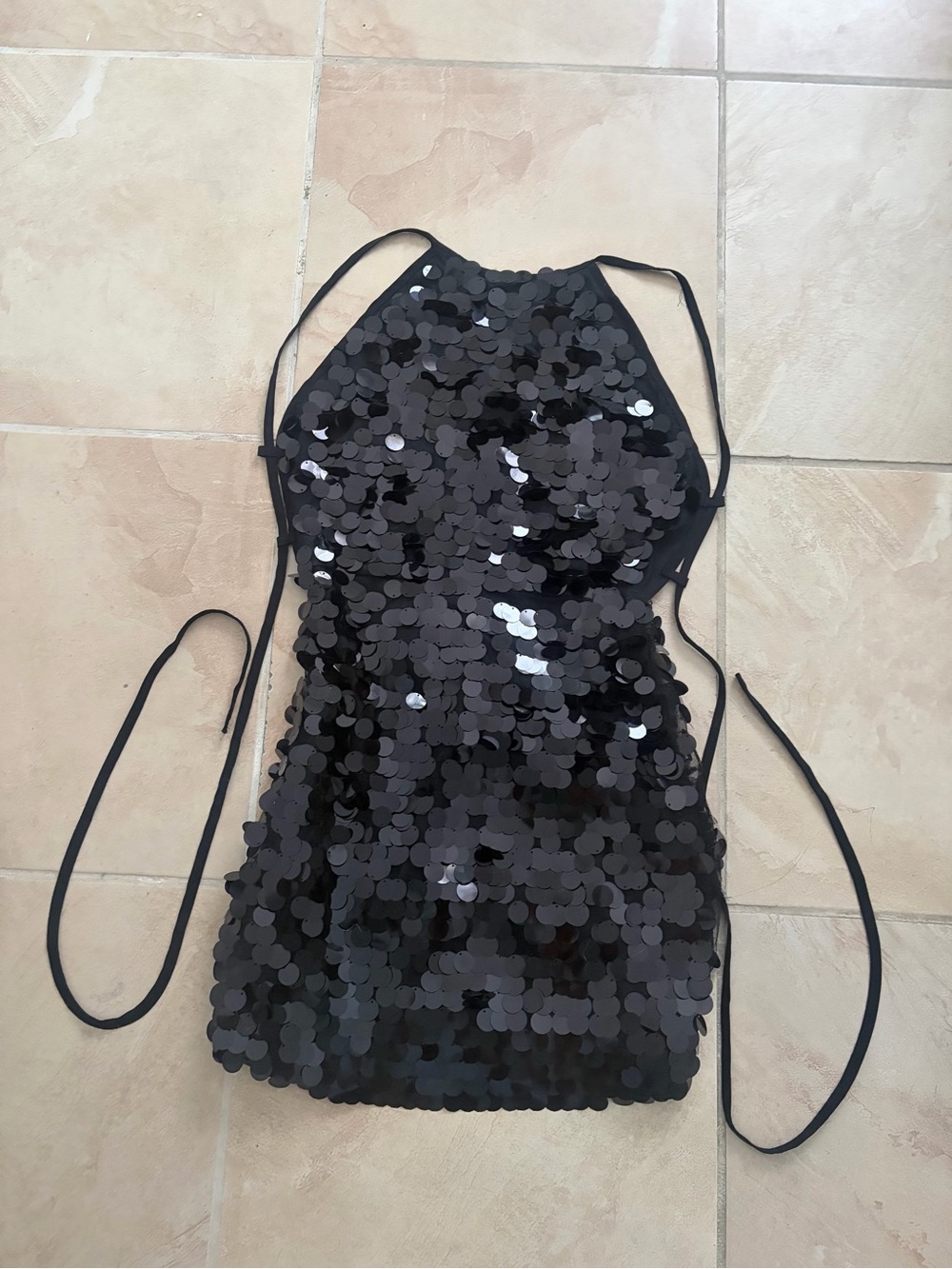 PrettyLittleThing Black Sequin Halter Mini Dress